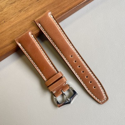 Shell Cordovan Leather Watch Strap 20mm Handmade in Italy Premium Brown Band