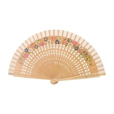 Vintage Wooden Hand Fan Spanish Style Handheld Fan Floral Design Folding Wood...