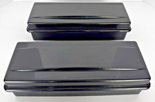 TWO Opaque Black Plastic 15 or 24 Slot Cassette Storage Boxes Vintage EUC