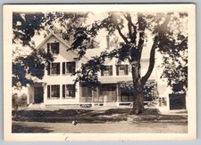 Vtg B&W Snapshot Large Two Story Colonial Family Home Milford NH Porch 1940s