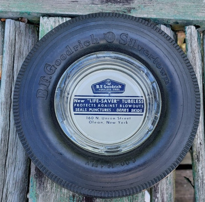 Old Advertising Ashtray BF Goodrich Lifesaver Tubeless Tires Olean NY Silvertown