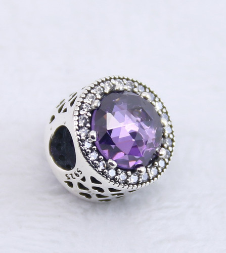Royal Purple Radiant Hearts Crystals Clear CZ Pandora Charm 4 Bracelet/ Necklace