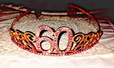 VINTAGE HEAVY METAL COPPER PINK RHINESTONE 60th BIRTHDAY TIARA CROWN WELL MADE