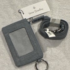 Vera Bradley Lighten Up Fabric ID Holder Wide Lanyard Zen Gray Solid