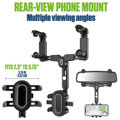 Cellet Rear-View Mirror Car Phone Holder Mount 360° Adjustable Fits 2.3 -3.75 