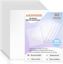50 Pack No Holes Sheet Protectors 8.5 X 11 Inch Letter Size Page Protectors for