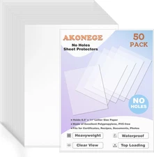 50 Pack No Holes Sheet Protectors 8.5 X 11 Inch Letter Size Page Protectors for 