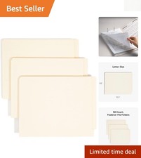 50 Manila End Tab Fastener File Folders - Durable and Expandable, Made in USA
