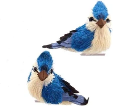 2PCS Blue Jay Clip-On Bird Ornaments Christmas Tree Woodland Holiday Decor