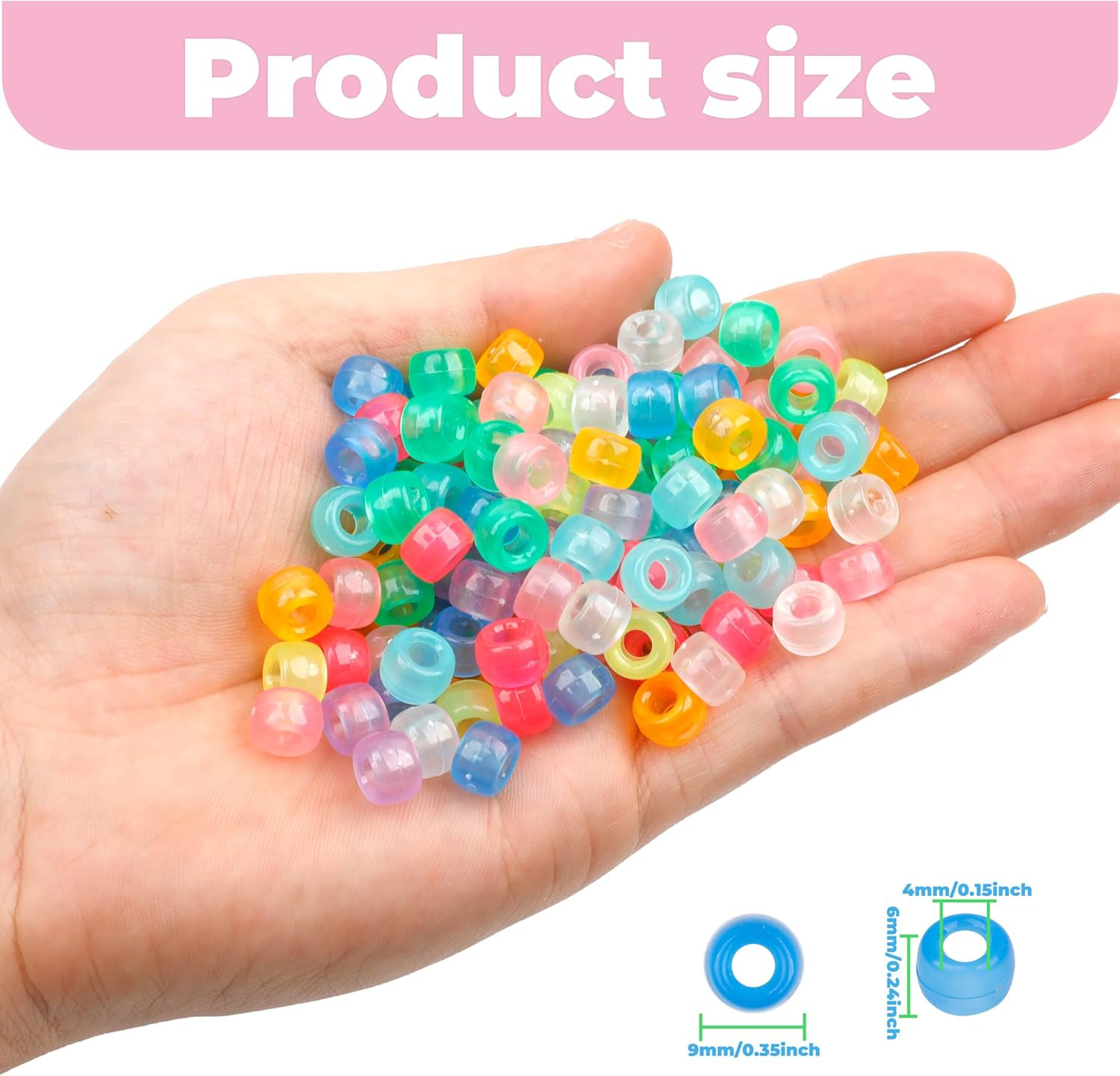 1000Pcs Glow in The Dark Pony Beads 9mm Plastic Kandi Beads Bulk for Friendsh...