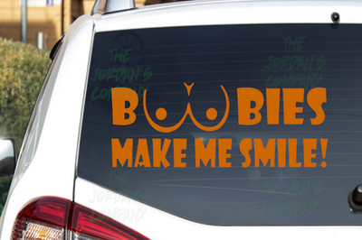 BOOBIES MAKE ME SMILE - CNC cut Decal Vinyl Sticker-Pic from multi colors!