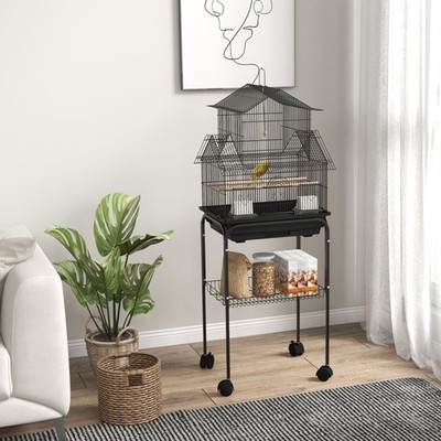 PawHut Vogelkäfig aus Metall mit Sitzstange, Futterbehälter, Griff, für Finken, Kanarienvogel