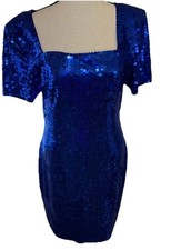 Elegant Royal Blue Sequin Square-Neck Dress