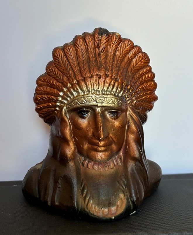 5" Vintage Native American Indian Chalkware Head