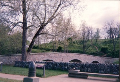 Vintage Stone Arch Bridge Park Landscape Color Photograph Antique