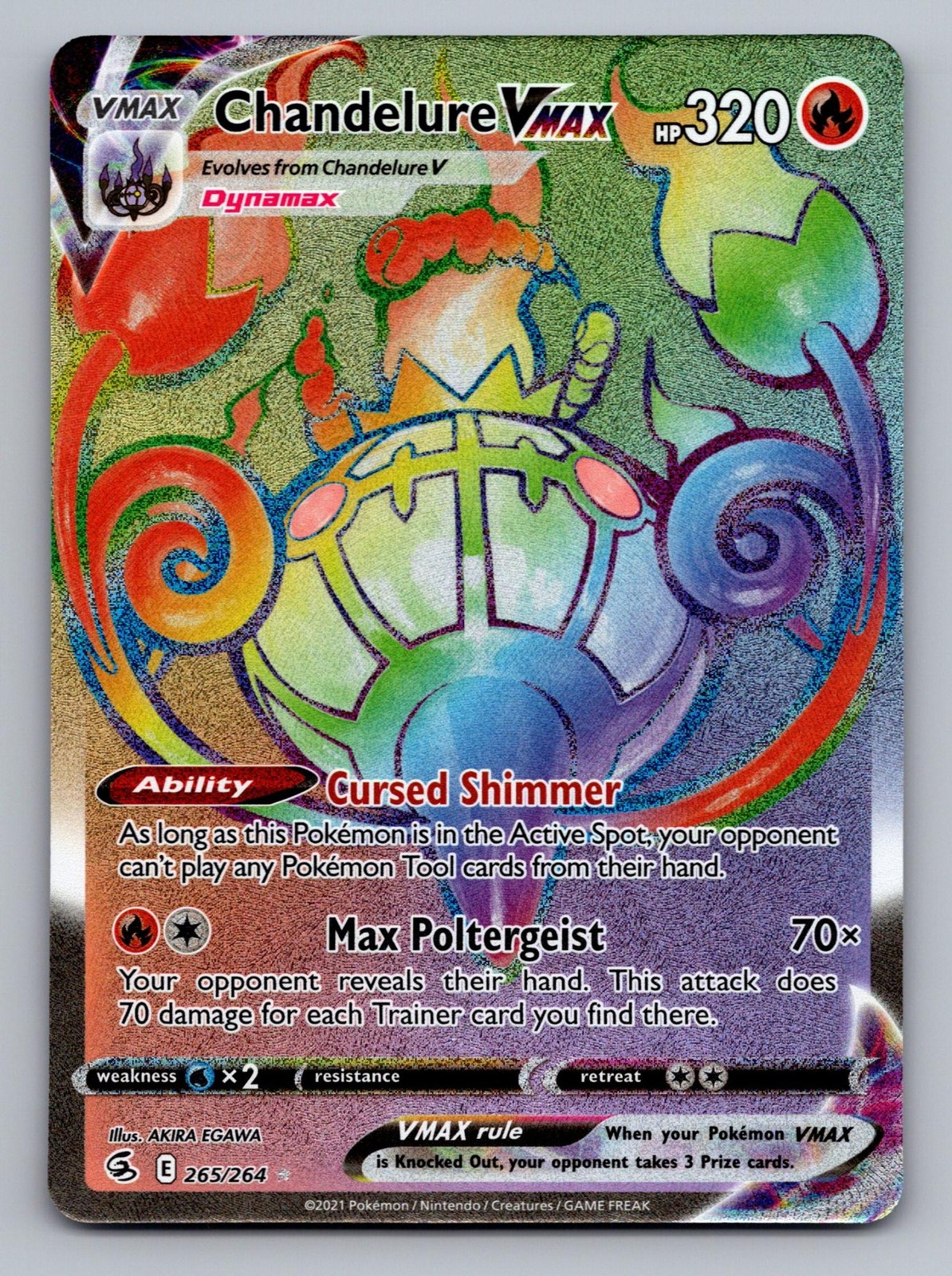 Chandelure VMAX 265/264 Rainbow Rare Fusion Strike Pokemon Near Mint