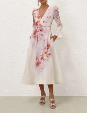 Zimmermann Crush Frill Sleeved Midi Dress  Size 1/US6/UK10 RRP$995 New with Tags