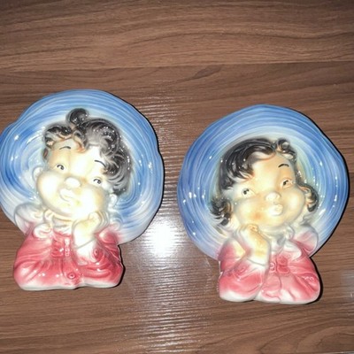 Planters 1950s 2pc Royal Copley Ceramic Planter Pair Blue Pink