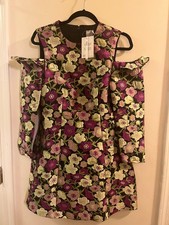 Asos Dress Women's Size 6 Multicolor Cold Shoulder Ruffle Long Sleeve Round Neck