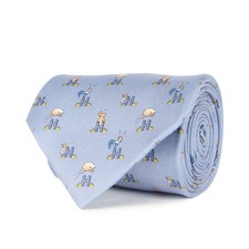HERMES Animal H Logo Silk Tie Light Blue Length 58 inches Tip 3.5 inches
