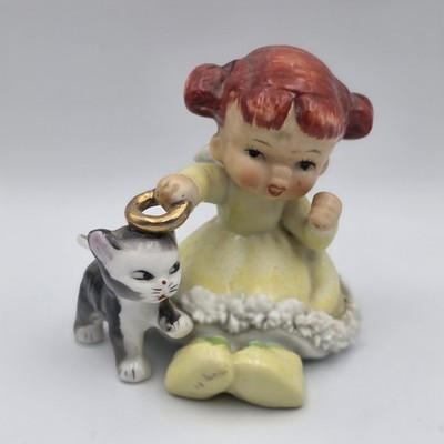 Ardalt Japan Red Hair Pig Tails Girl Angel w Angel Cat Halos 6972D Damage