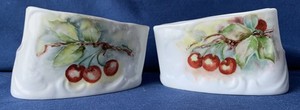 2 Pc Vtg Gerold Porzellan Spoon Rest - Cherry Branch Hand Painted & Signed