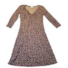 NWOT Ann Taylor Loft Petites Leopard Print V-Neck Dress Brown Tan 4P Stretch