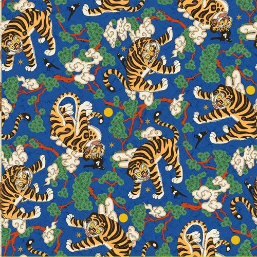 Korean Traditional Fork Paint Magpie Tiger  Patterned Fabric made in Korea  BTHY