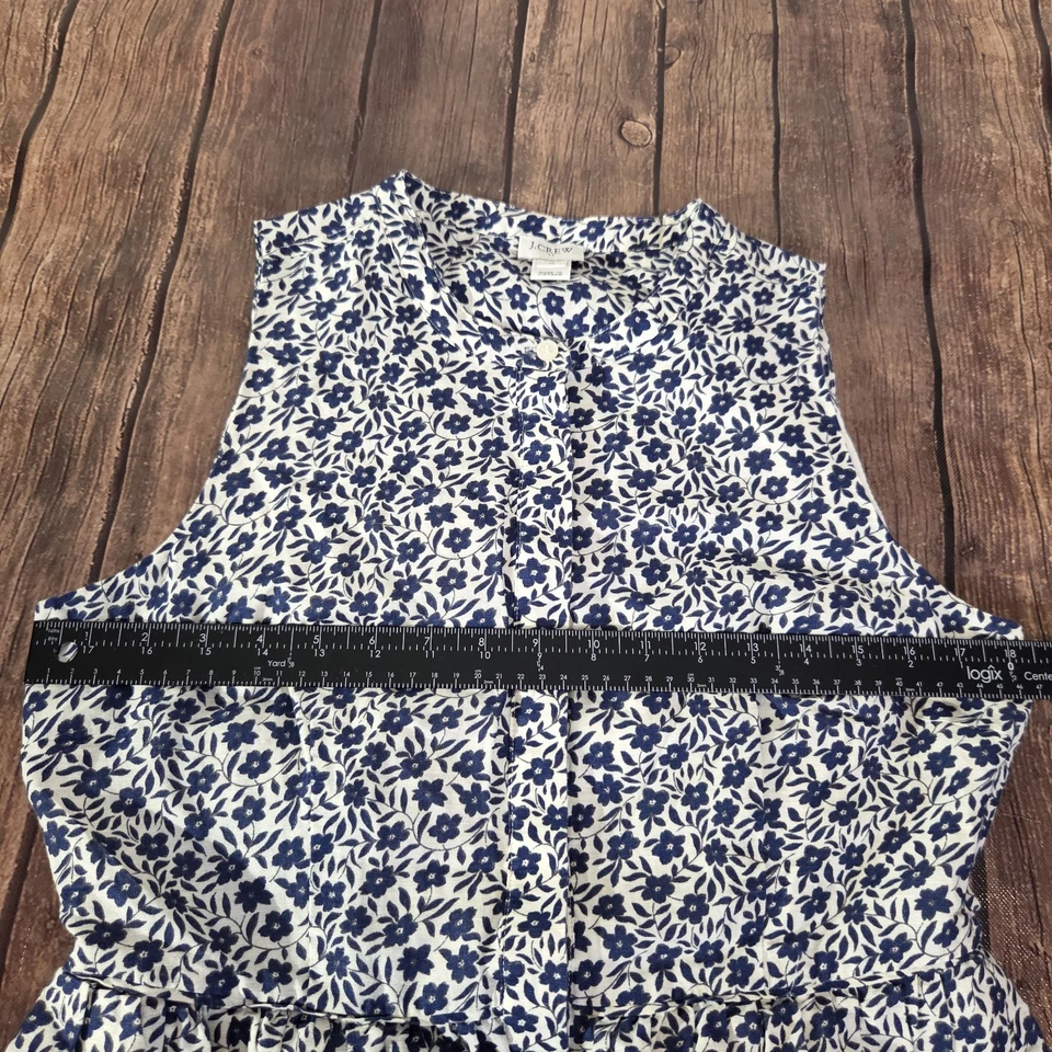 J.Crew Dress Womens 10 White Blue Floral Shirt Dress Linen Cotton Pockets - Image 2 of 4