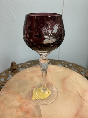 Vintage Ruby Red Cranberry Bohemian Crystal Wine Glass