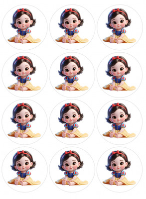 Set of 12 Baby Snow White, Edible Image rounds, Wafer paper, pre cut