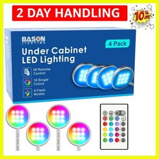 RGB Under Cabinet Lighting, Wireless Remote Control, 16-Color Plug in Puck Li...