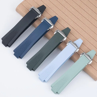 22mm Soft FKM Rubber Watch Strap Fits Longines Conquest Chronograph 42mm