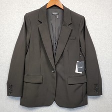 NEW DKNY Women's Blazer Jacket Sz 12 Black One Button Single Breast Notch Lapels