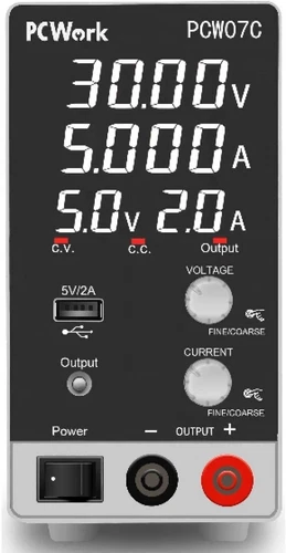PCWork, PCW07C, Labornetzgerät, regelbar, 0-30V DC, 5A, USB, LED-Display