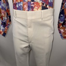 Vtg 60s 70s Pants Mens 40 27 Polyester Striped Tan Leisure Suit Disco MCM Mod
