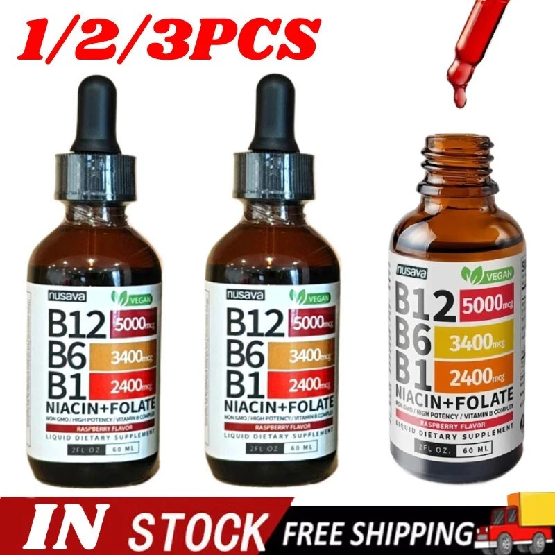 1-3X Vitamin B12 and B6 Liquid Drops, B12 Sublingual BComplex - B12 5000mcg60ml - Bild 1 von 4