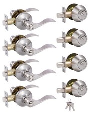  4 Pack Keyed Alike Front Door Lever Lockset with Single Cylinder Deadbolt Co...