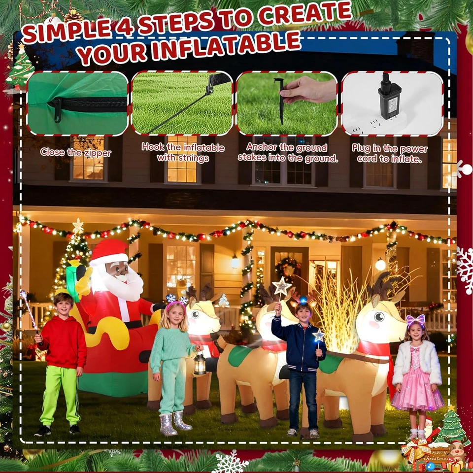 Inflables de Navidad 12 pies Trineo de Papá Noel Negro 2025 NUEVO LED Decoración Exterior Foto 2 de 4