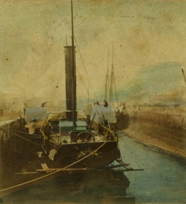 Vereinigtes Königreich Dover Harbour Dampfschiff alt farbig Stereoview Foto 1870