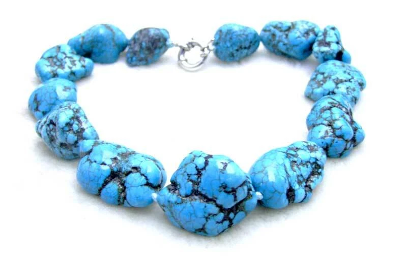 20-30mm Baroque Natural Blue TURQUOISE Necklace Women 18" Stone Jewelry Chokers - Image 3 of 4