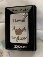 Zippo Lighter 250 Hang Loose Color Hawaiian Hawaii Shaka High Polish Chrome