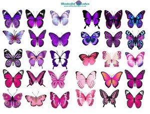 30 X Pink Purple Butterflies Edible Cupcake Toppers In Rice Paper Icing Precut Ebay