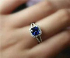 2Ct Cushion Lab Created Sapphire Women's Engagement Ring 14K White Gold Plated
