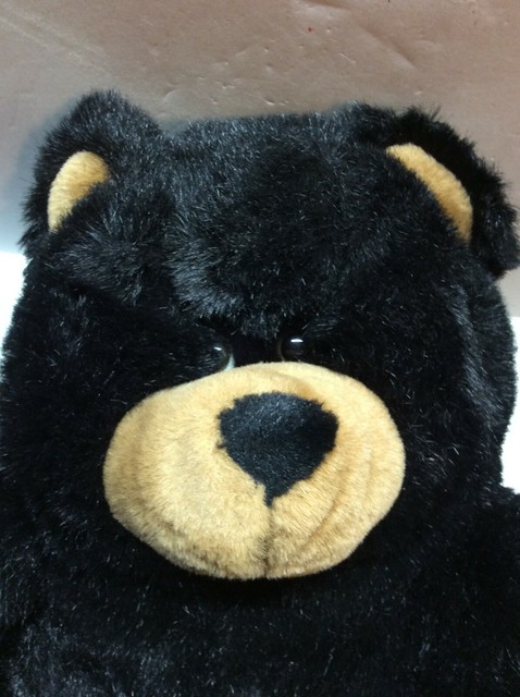 Vintage Chrisha Playful Plush Large Black Bear Sitting Stuffed - 16