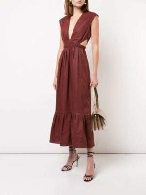 TIBI Burgundy Cutout Waist Summer Linen Canvas Ruffle Hem Midi Maxi Dress 12 = L | eBay TIBI Burgundy Cutout Waist Summer Linen Canvas Ruffle Hem Midi Maxi Dress 12 = L | eBay