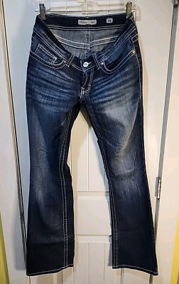BKE Stella Jeans Womens 28L Washed Dark Blue Stretch Denim Bootcut Flare