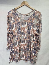 LOGO Lori Goldstein Cotton Slub Printed Top Size XL 3/4 Sleeve Tee