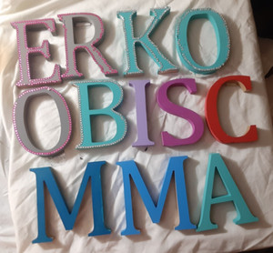 Lot of 12 Multi-color Decorative Wooden Wall Letters – 5", blue red green