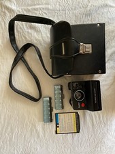 Vintage Black Polaroid SX-70 Land Film Camera, Camera bag, and 2 Flash bars